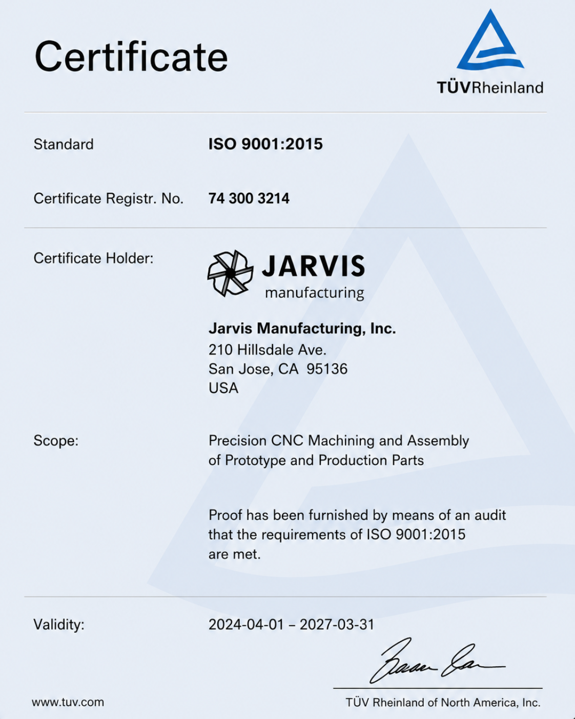 ISO 9001:2015 Certificate