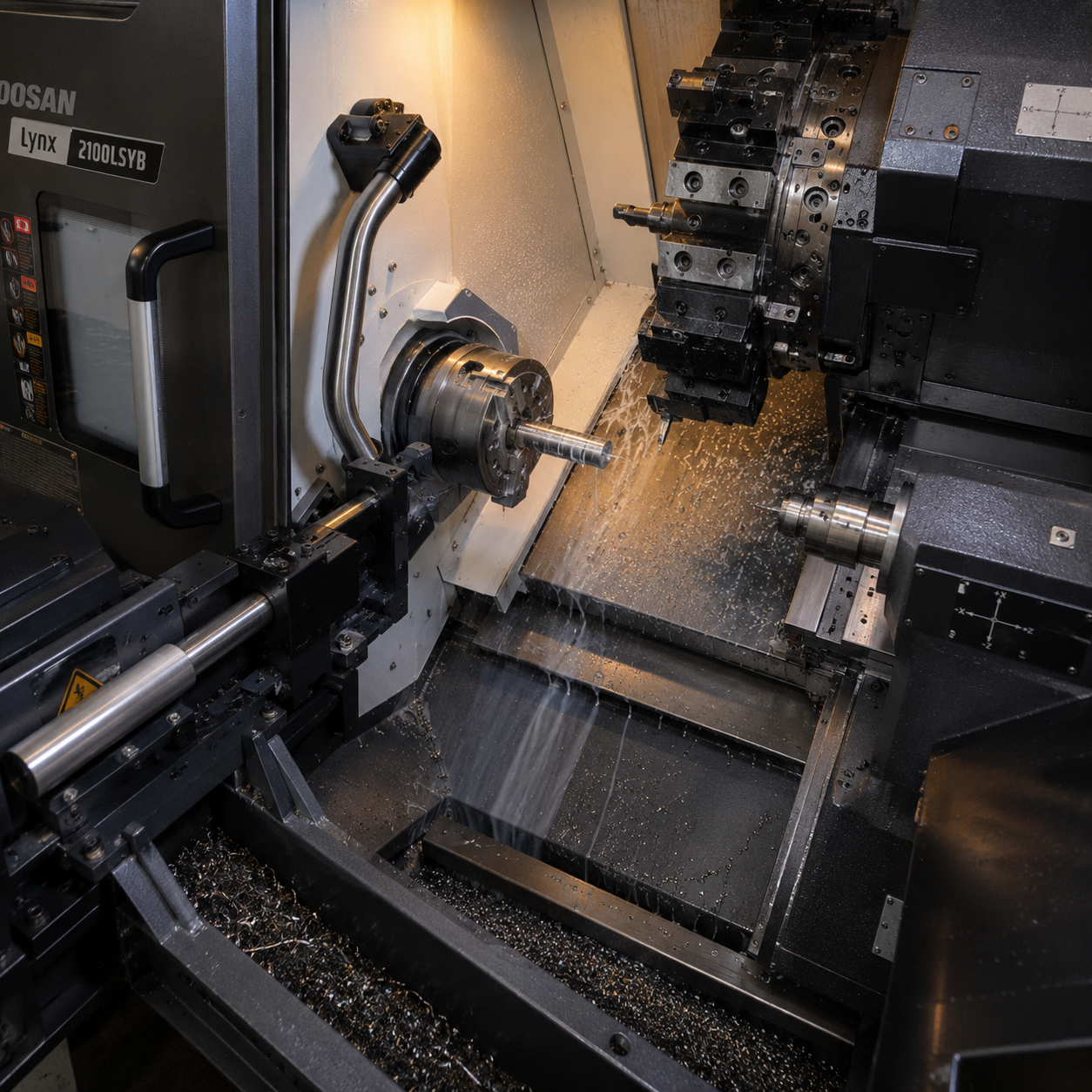 Doosan Lynx 2100LSYB turning center work zone