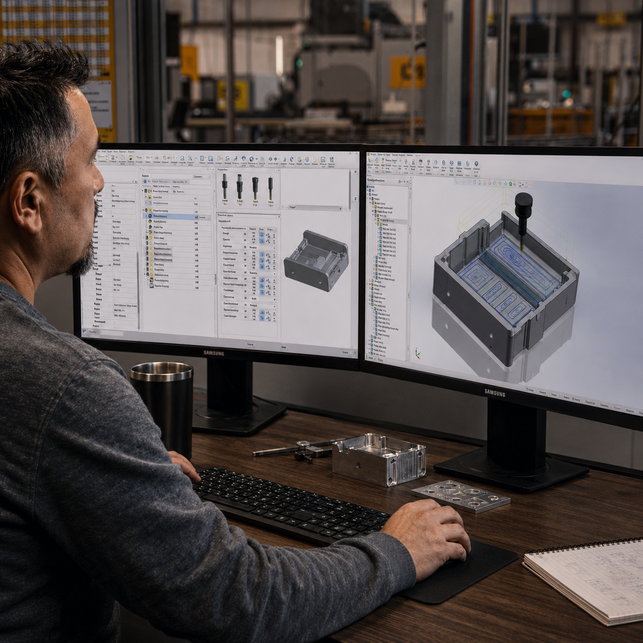 CAM programmer reviewing first-article program